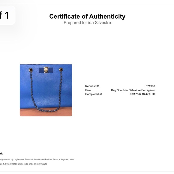 Salvatore Ferragamo Blue Leather Vara Bow Chain Shoulder Bag - Picture 14 of 14